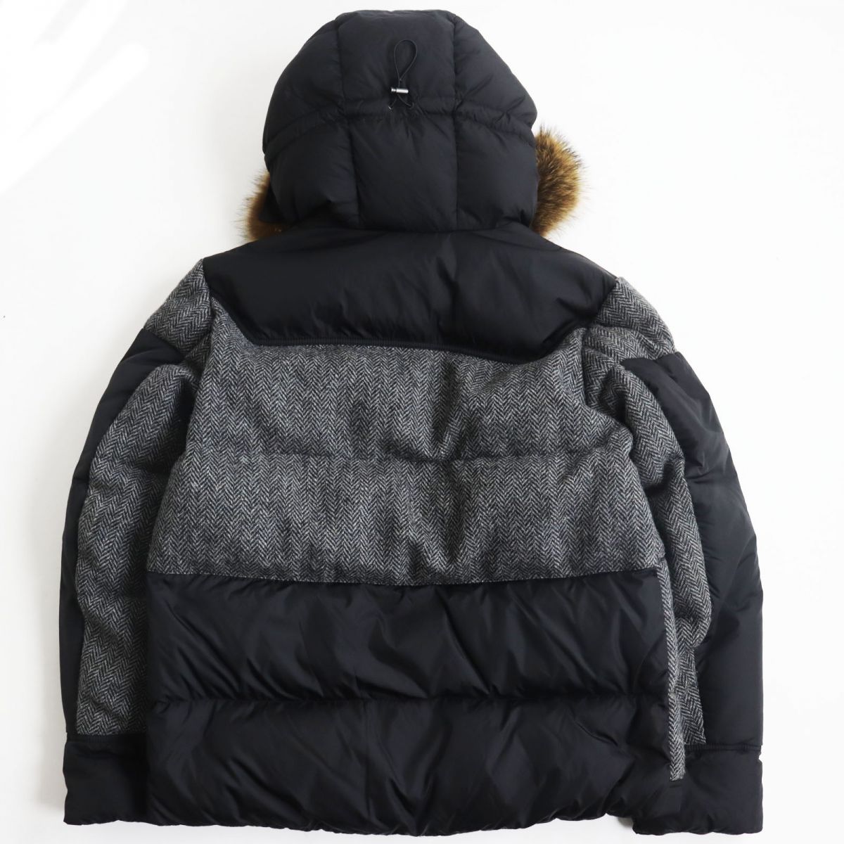 Moncler Herringbone Hooded Down Jacket Grey Black