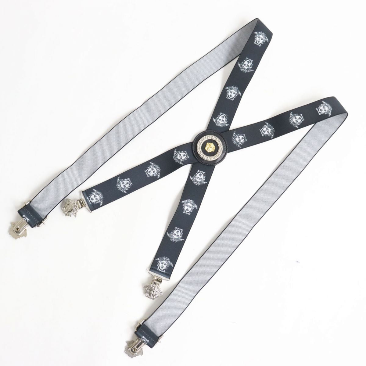 Versace Medusa Motif Suspenders Black Silver