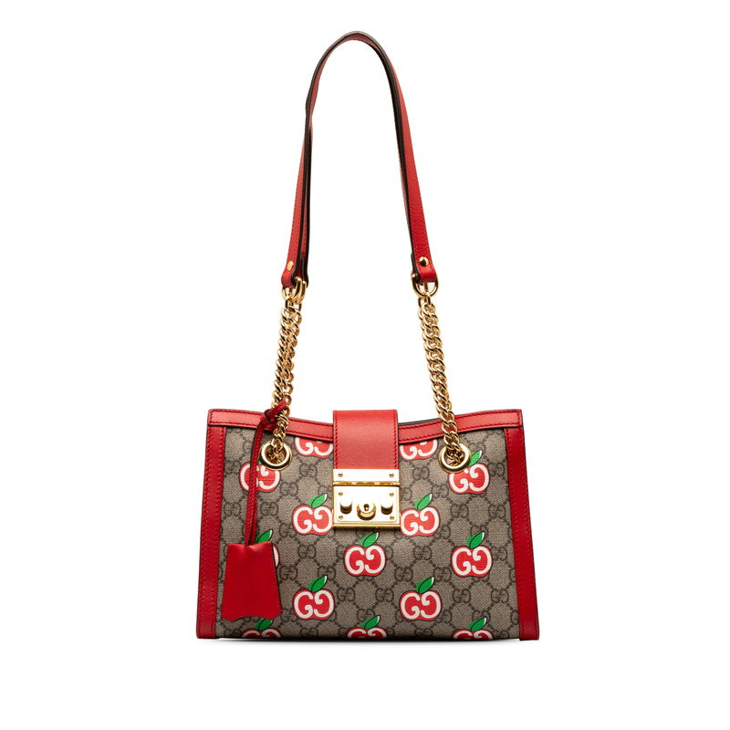 Gucci Apple Padlock Shoulder Bag Beige Red PVC Leather