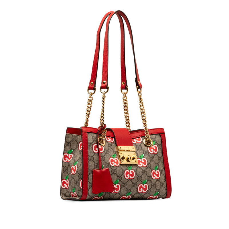 Gucci Apple Padlock Shoulder Bag Beige Red PVC Leather