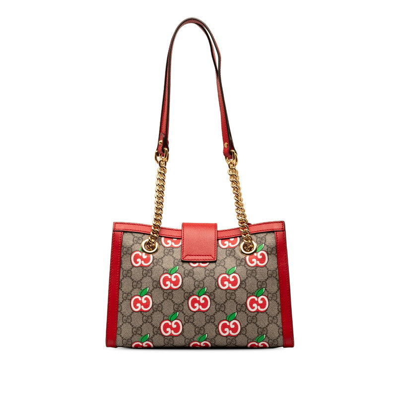 Gucci Apple Padlock Shoulder Bag Beige Red PVC Leather