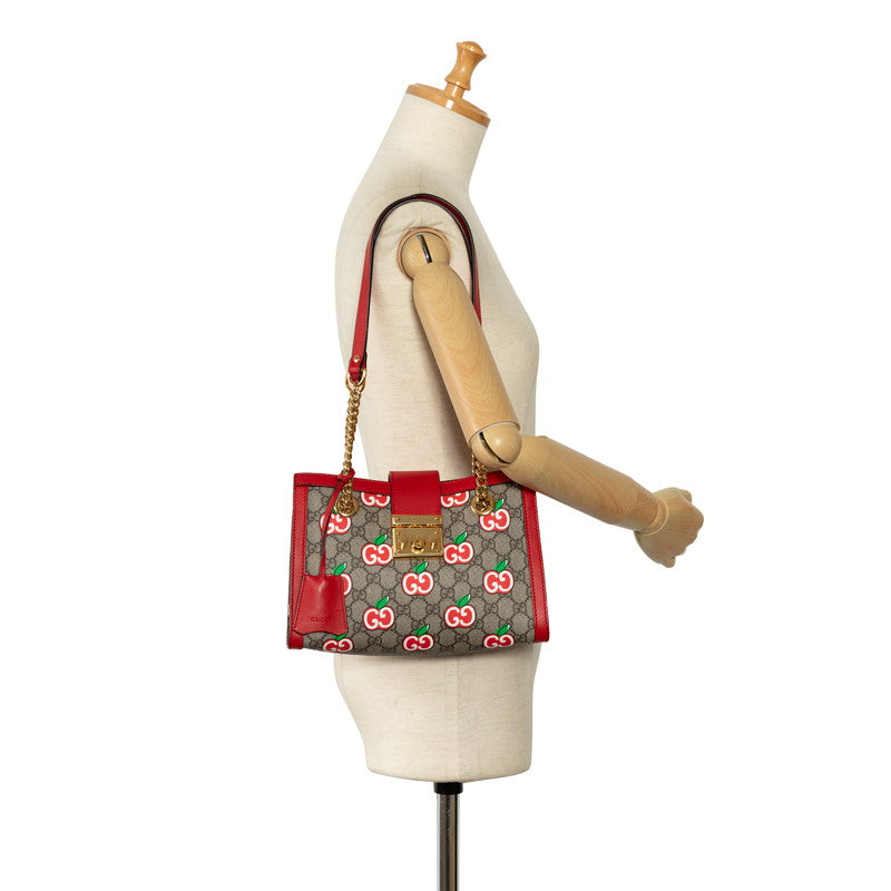 Gucci Apple Padlock Shoulder Bag Beige Red PVC Leather