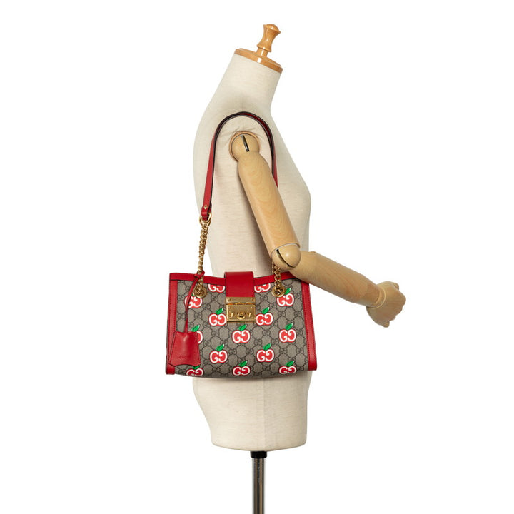 Gucci Apple Padlock Shoulder Bag Beige Red PVC Leather in Great Condition