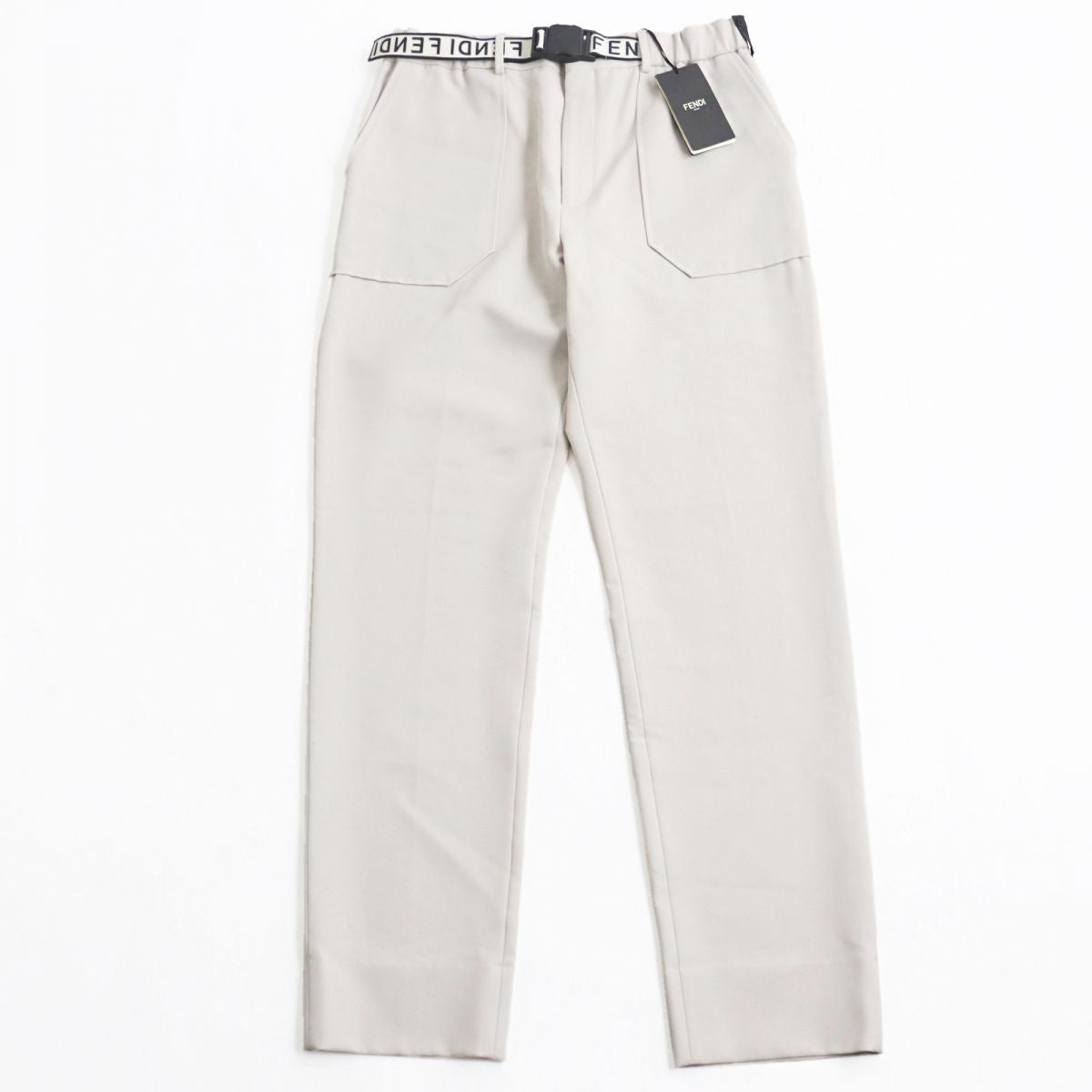 Fendi Wool Twill Pants FF Logo Belt Off-White