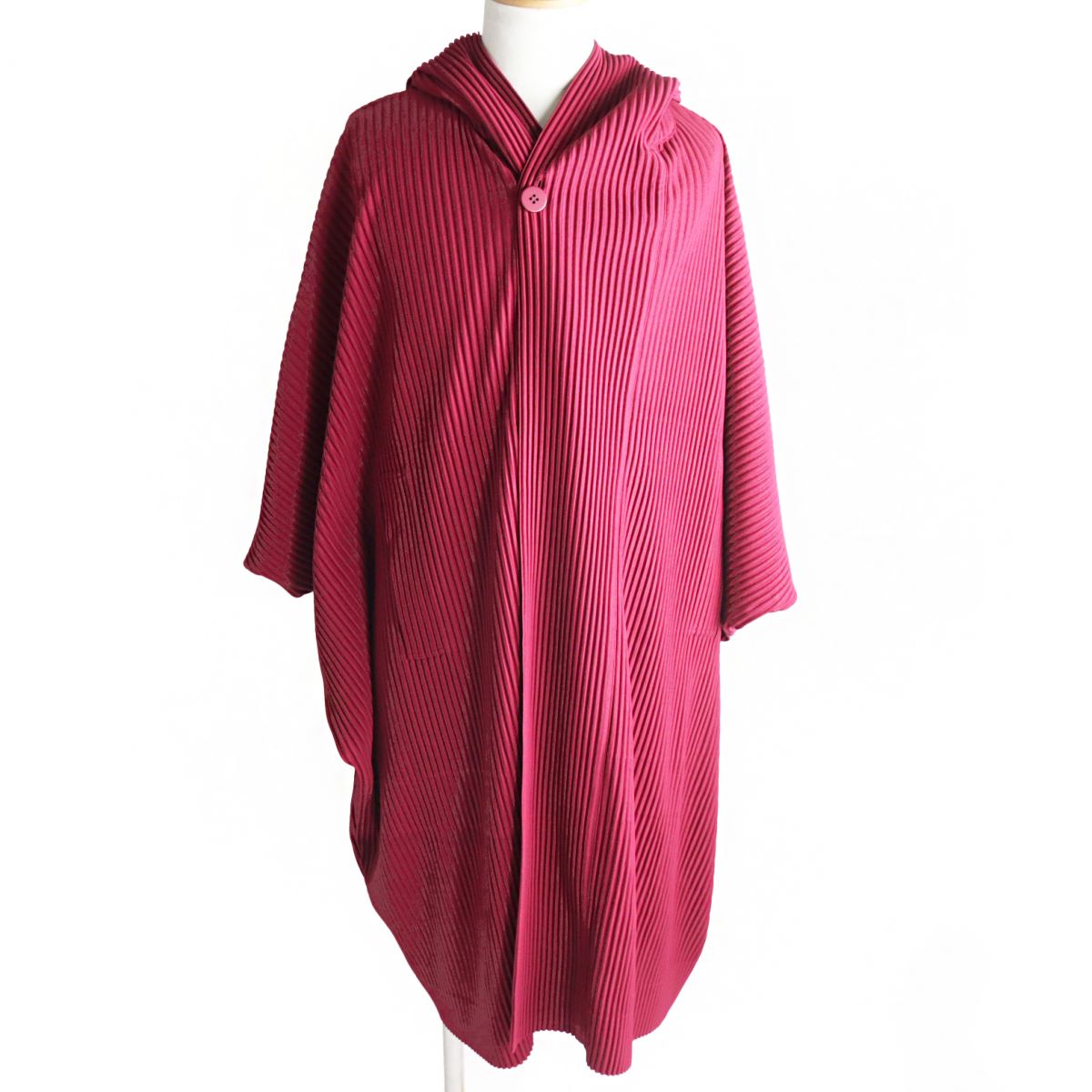 Issey Miyake Pleated Hooded Long Gown Coat