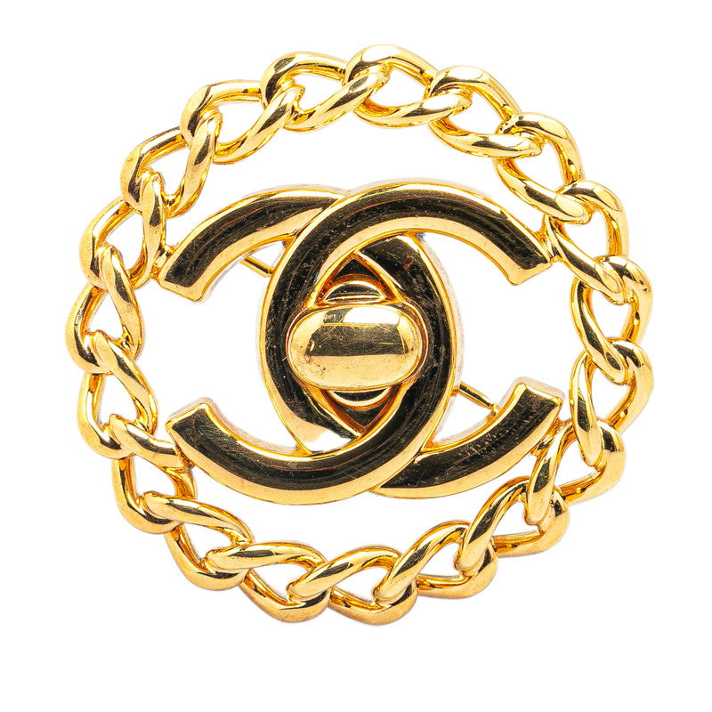 Chanel Vintage Round Chain Coco Mark Brooch Gold