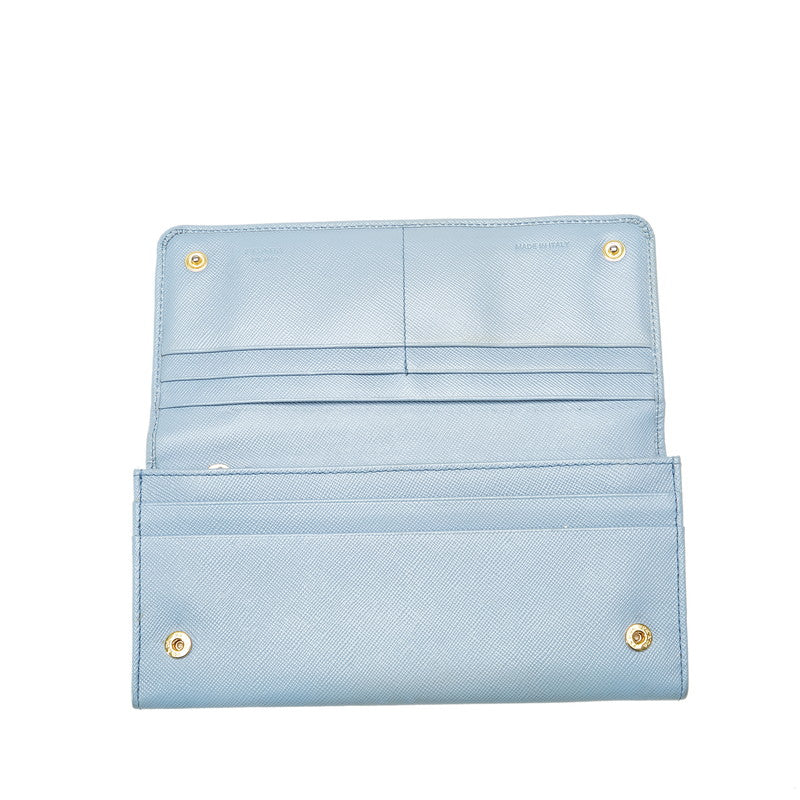 Prada Saffiano Leather Long Wallet Light Blue in Very Good Condition