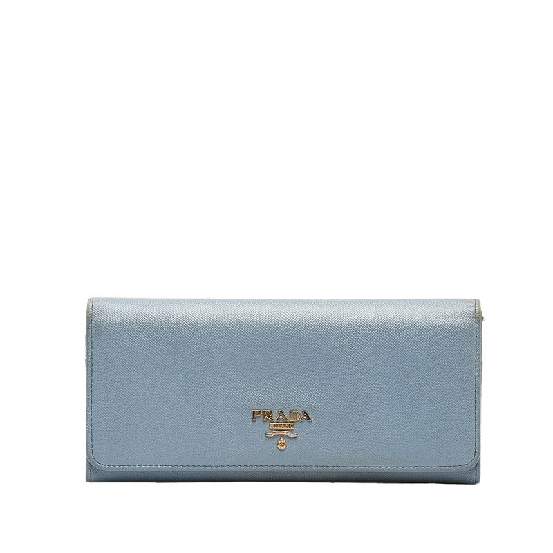 Prada Saffiano Leather Long Wallet Light Blue in Very Good Condition