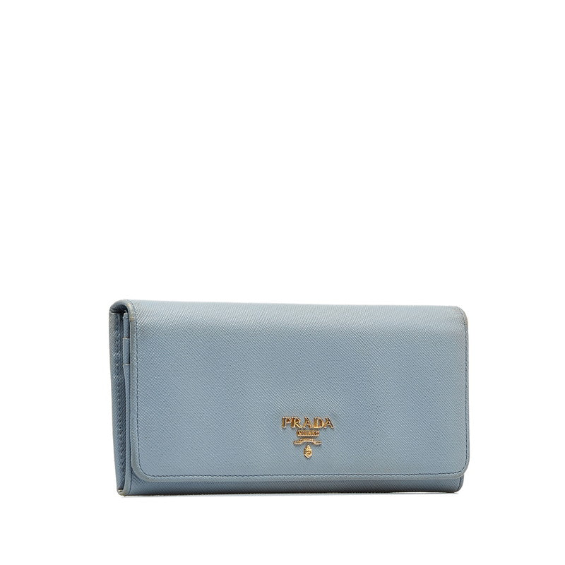 Prada Saffiano Leather Long Wallet Light Blue in Very Good Condition