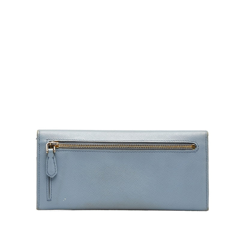 Prada Saffiano Leather Long Wallet Light Blue in Very Good Condition