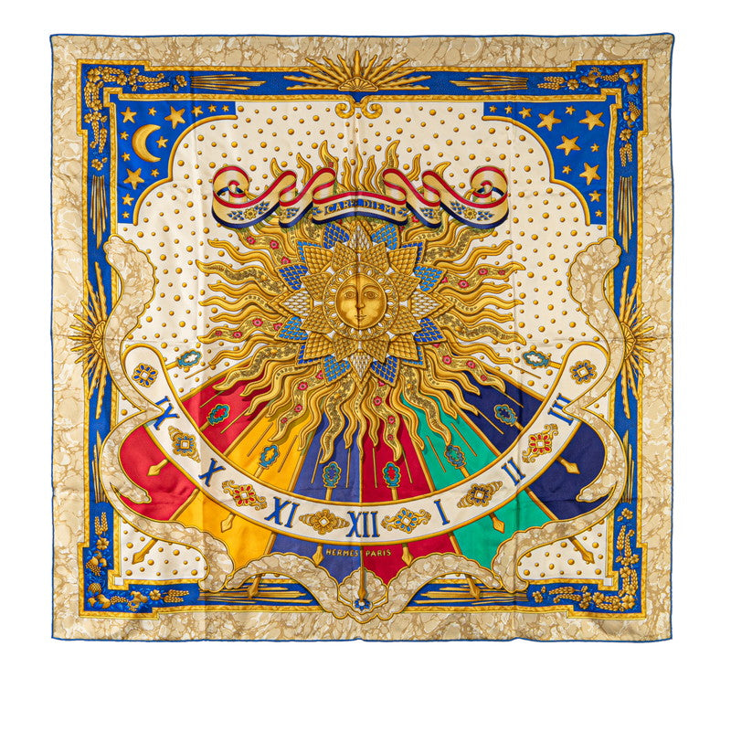 Hermes Silk Scarf Carpe Diem Blue Gold