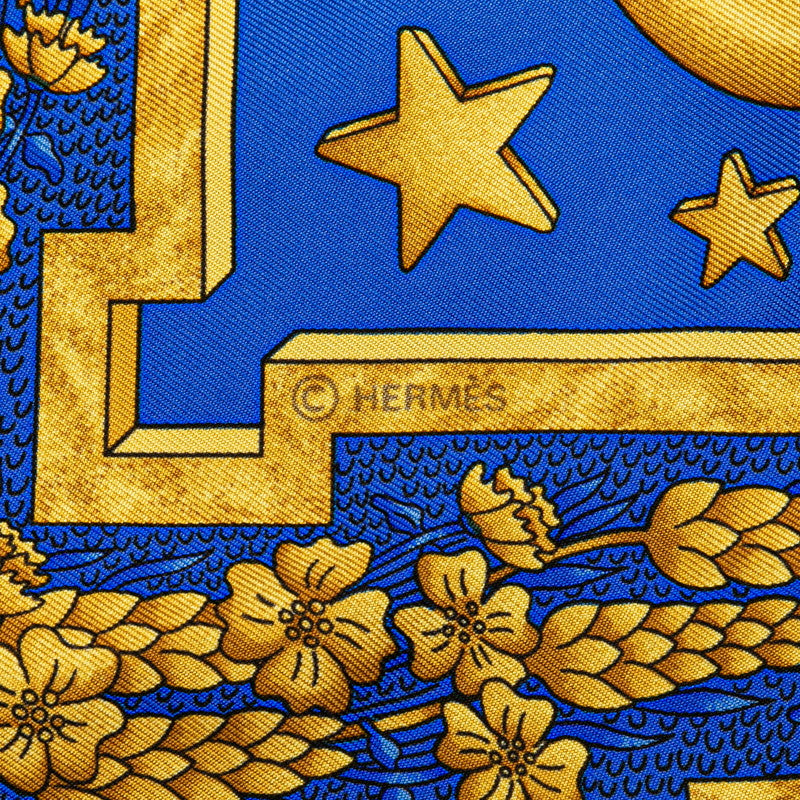 Hermes Silk Scarf Carpe Diem Blue Gold