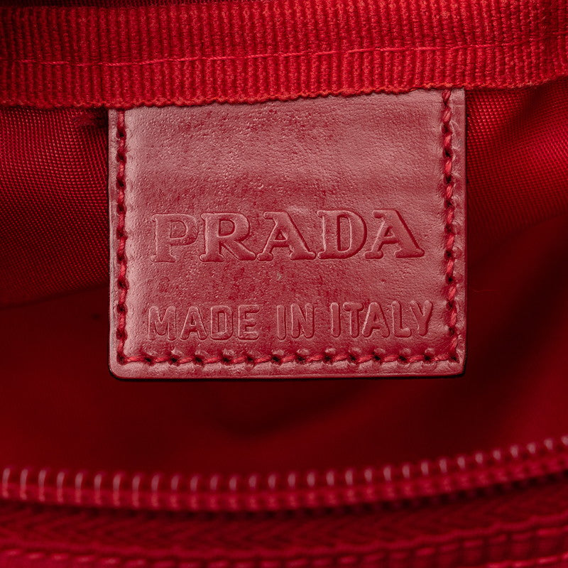 Prada Nylon Leather Triangle Logo Plate Pouch MV175 in Very Good Condition