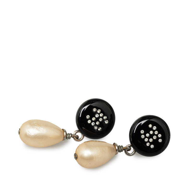 Chanel Coco Mark Rhinestone Pearl Swing Earrings in Great Condition