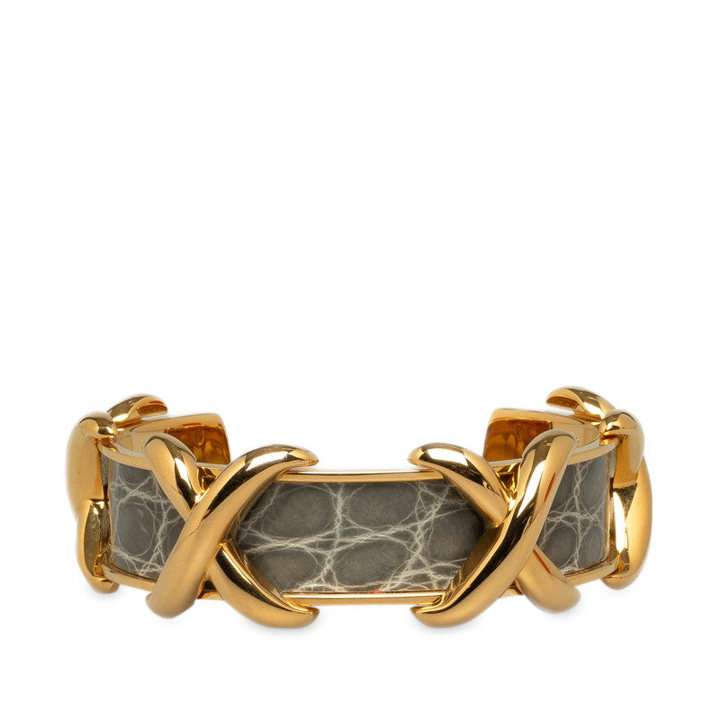 Hermes Cross Motif Bangle Gold Gray