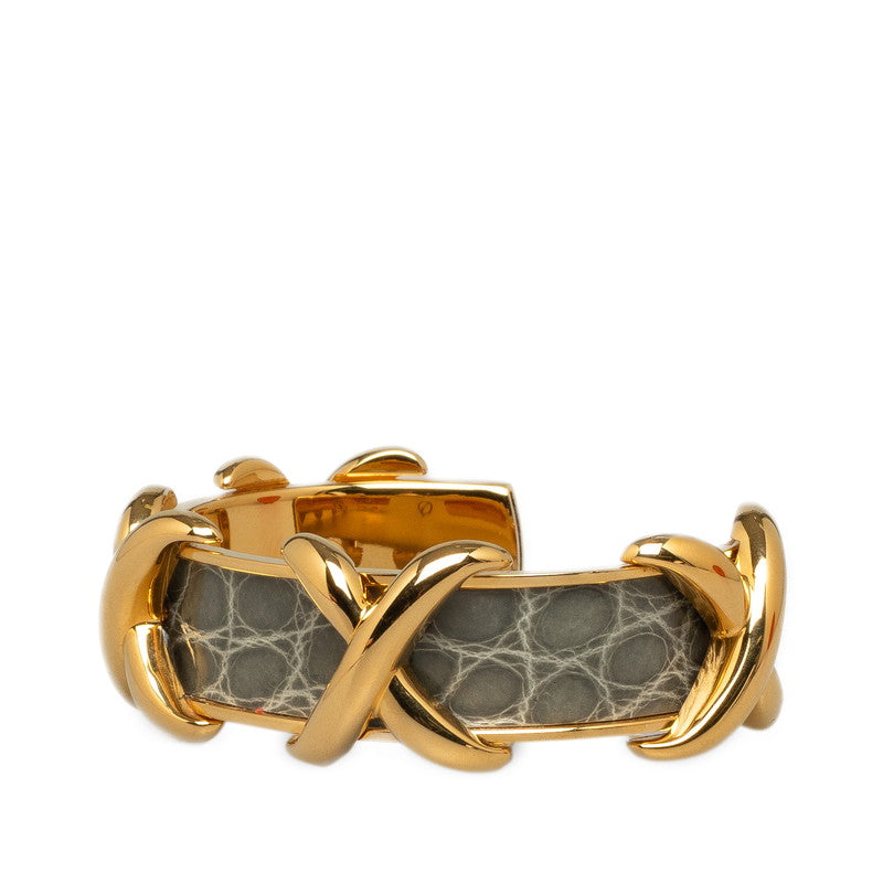 Hermes Cross Motif Bangle Gold Gray