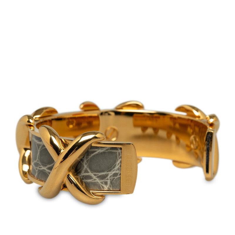 Hermes Cross Motif Bangle Gold Gray