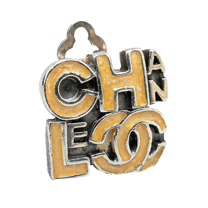 Chanel Logo Metal Earrings Silver Beige