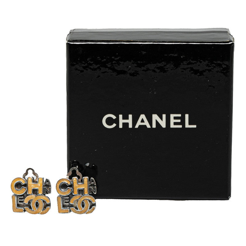 Chanel Logo Metal Earrings Silver Beige