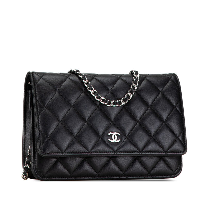 Chanel Matelasse Chain Wallet Shoulder Bag Black