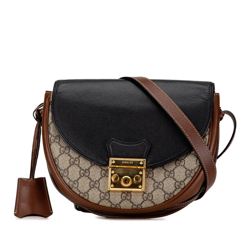 Gucci GG Supreme Shoulder Bag Beige Black PVC Leather