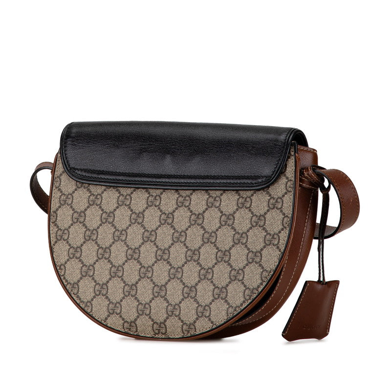 Gucci GG Supreme Shoulder Bag Beige Black PVC Leather