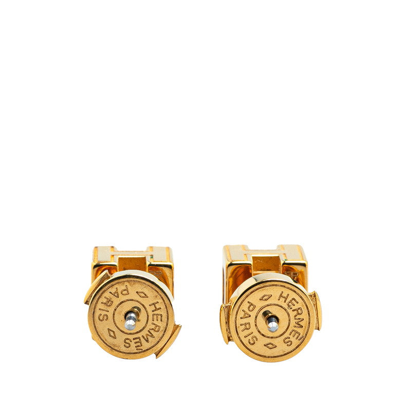 Hermes Caged d'Ash H Cube Earrings Gold Ivory