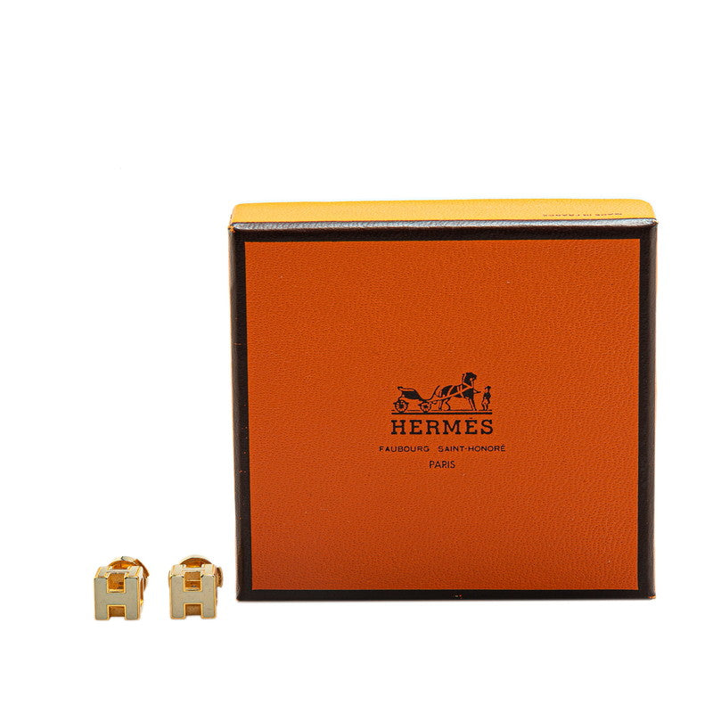 Hermes Caged d'Ash H Cube Earrings Gold Ivory