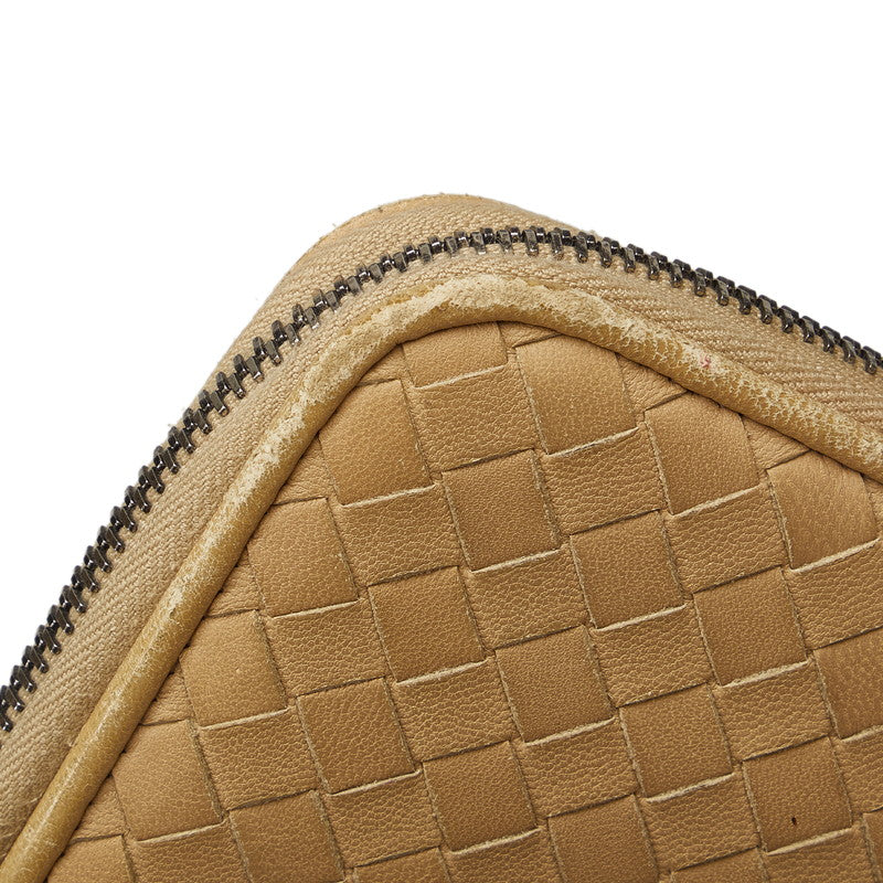 Bottega Veneta Leather Studded Intrecciato Round Zipper Long Wallet in Good Condition