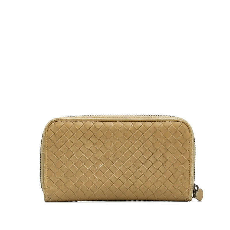 Bottega Veneta Leather Studded Intrecciato Round Zipper Long Wallet