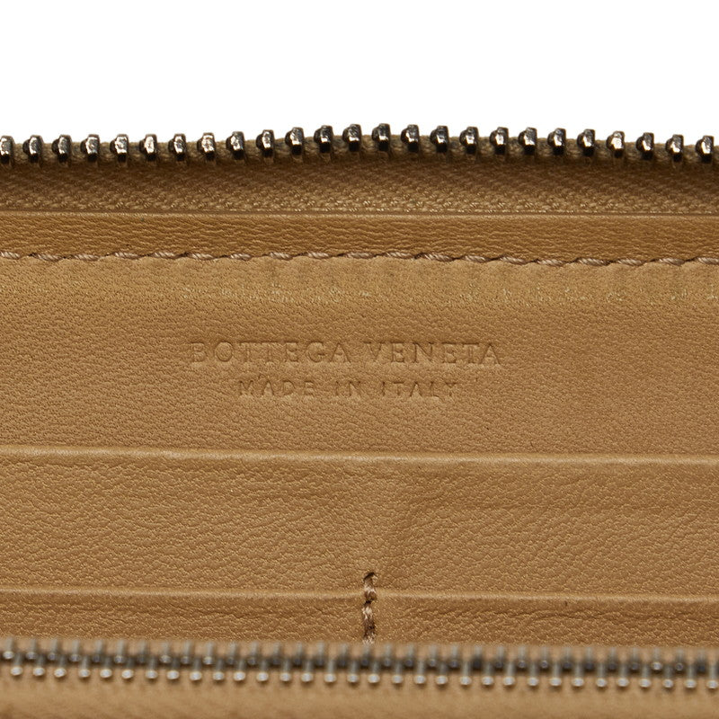 Bottega Veneta Leather Studded Intrecciato Round Zipper Long Wallet in Good Condition