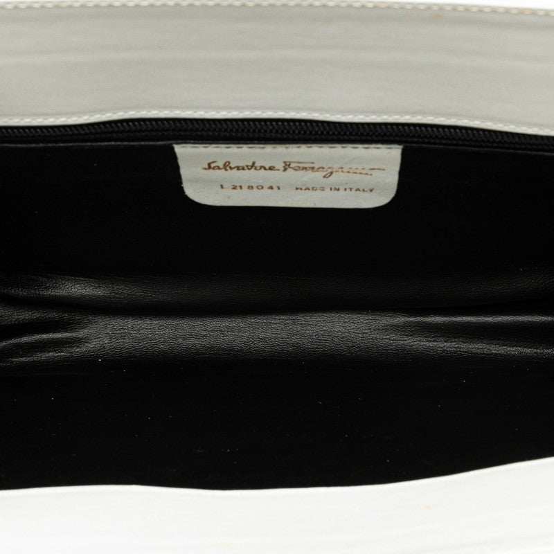 Salvatore Ferragamo Leather Shoulder Bag Crossbody White Black in Very Good Condition