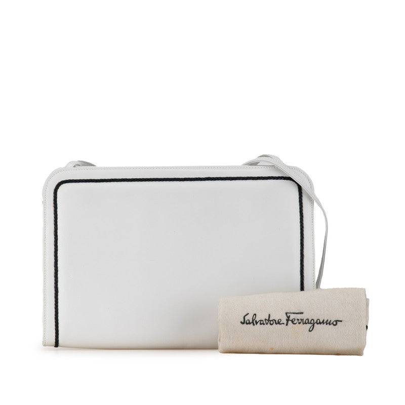 Salvatore Ferragamo Leather Shoulder Bag Crossbody White Black in Very Good Condition