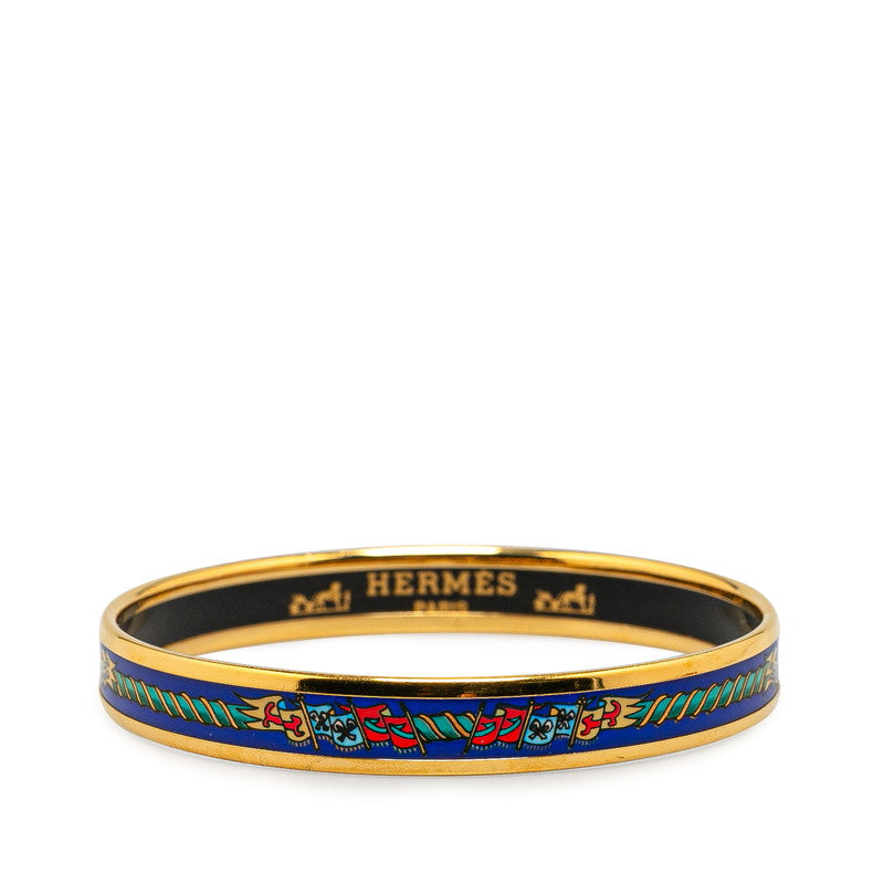 Hermes Enamel PM Cloisonne Flag Bangle Gold Navy Multicolor in Very Good Condition