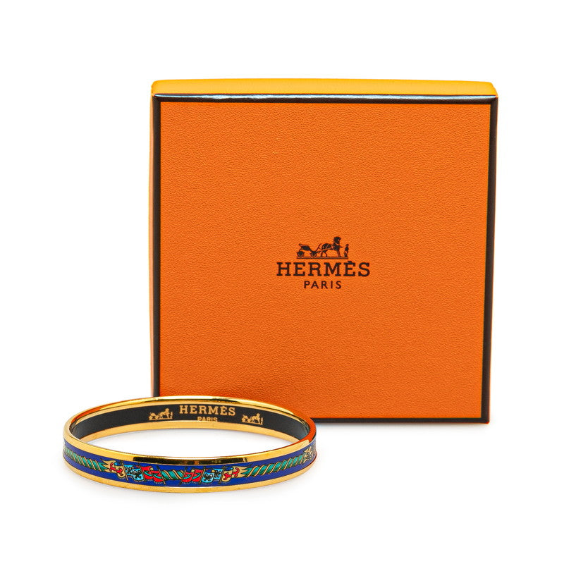 Hermes Enamel PM Cloisonne Flag Bangle Gold Navy Multicolor