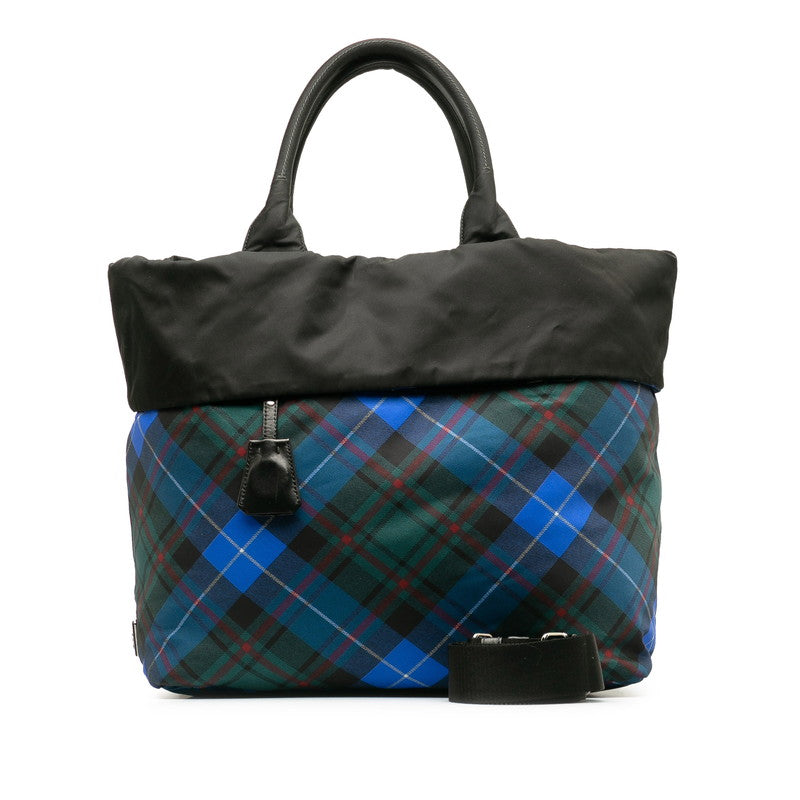 Prada Nylon Tartan Check Reversible 2WAY Handbag Shoulder Bag in Very Good Condition