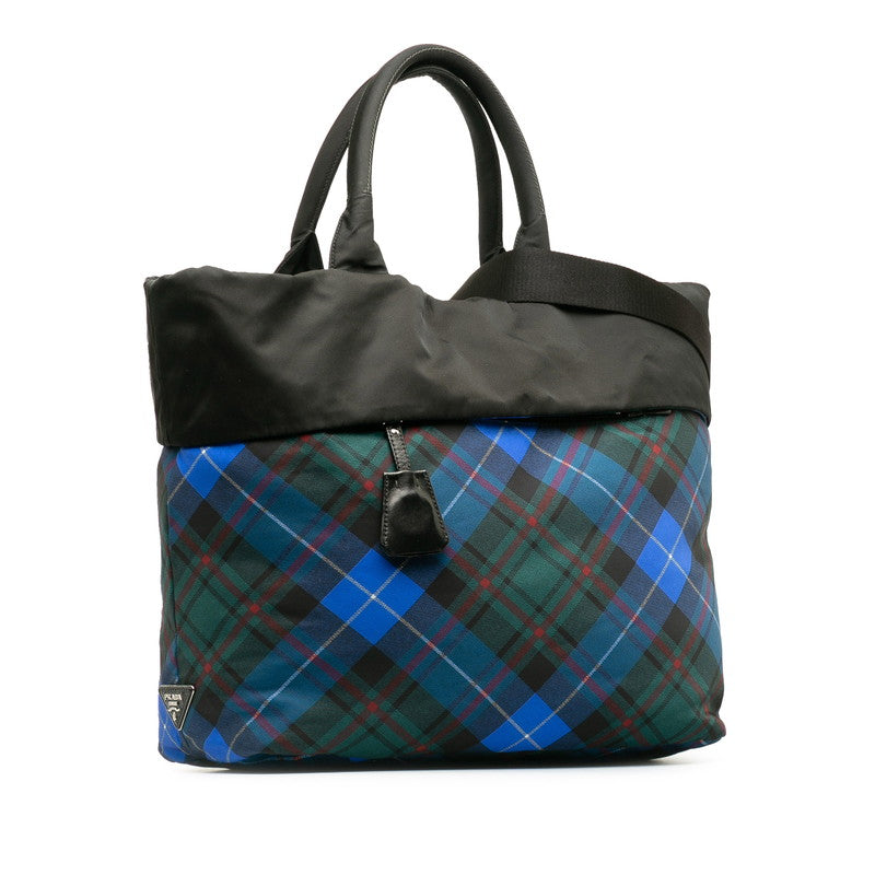 Prada Nylon Tartan Check Reversible 2WAY Handbag Shoulder Bag