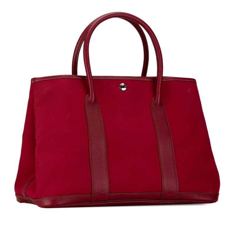 Hermes Garden Party PM Tote Bag Wine Red Toile Ash Leather in Great Condition