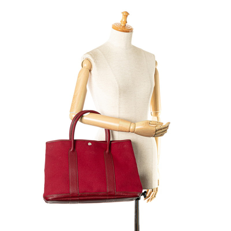 Hermes Garden Party PM Tote Bag Wine Red Leather in Great Condition