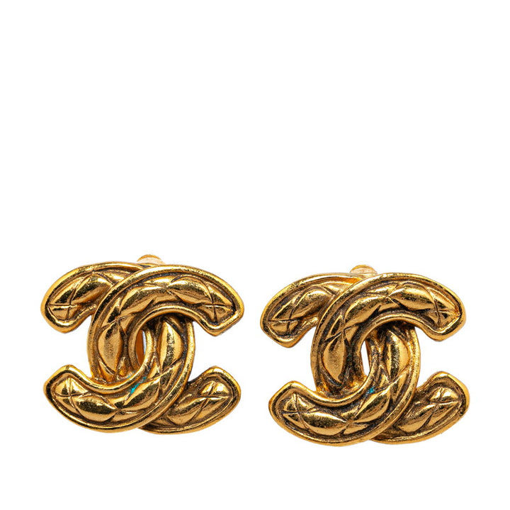 Chanel Coco Mark Mini Matelasse Clip-On Earrings Gold