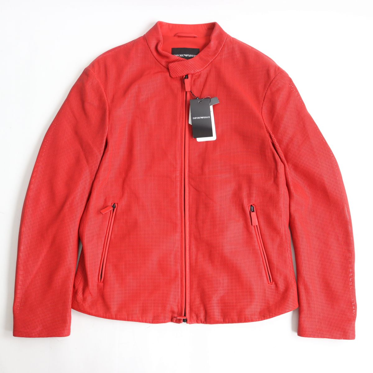 Emporio Armani Perforated Leather Jacket Red 48