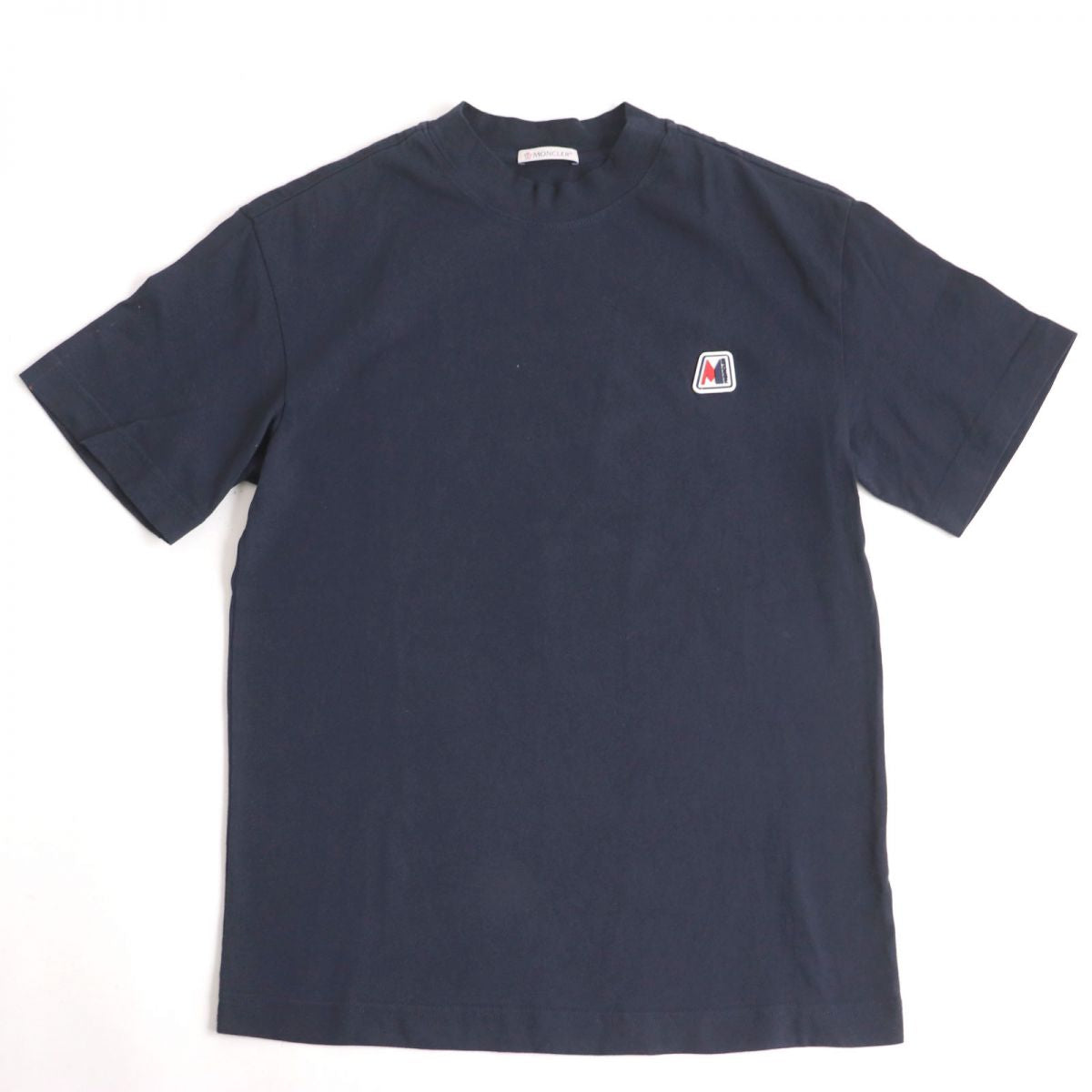 Moncler Logo Patch Mock Neck T-Shirt Navy XS