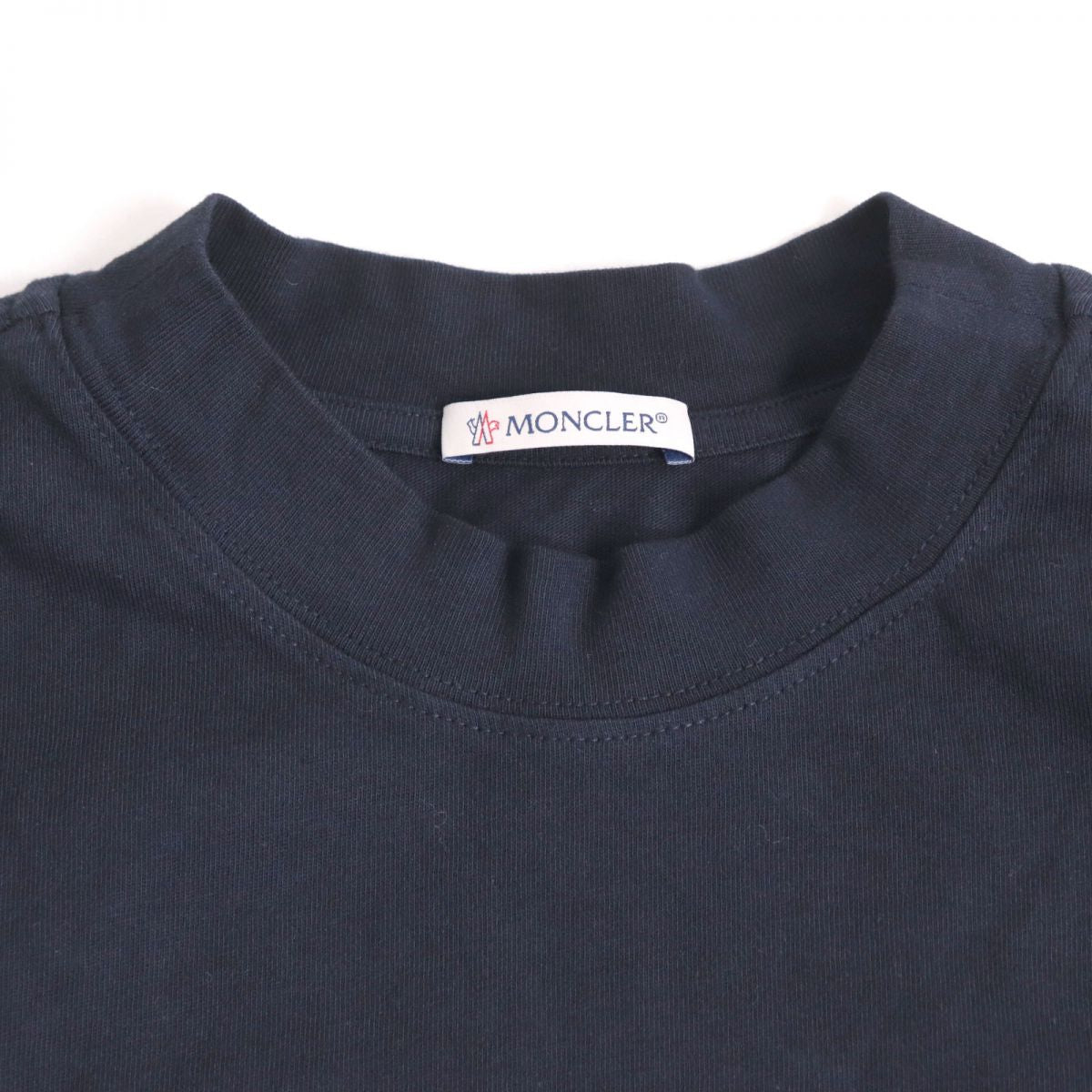 Moncler Logo Patch Mock Neck T-Shirt Navy XS