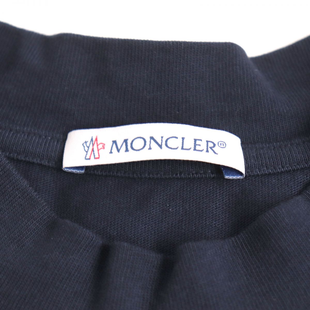 Moncler Logo Patch Mock Neck T-Shirt Navy XS