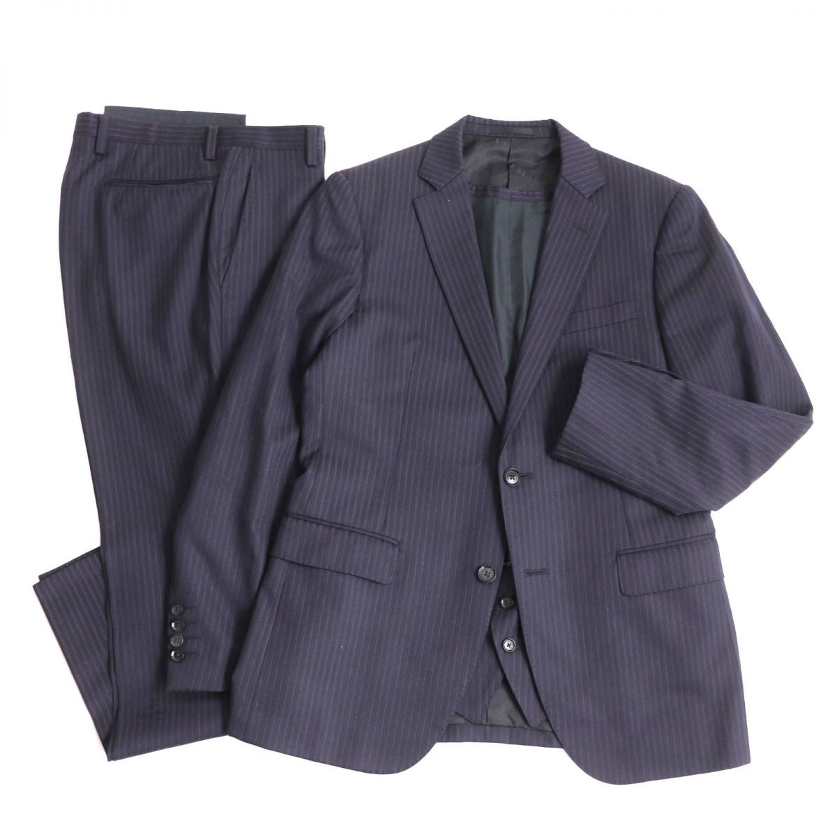 Burberry Wool Stripe Logo 3-Piece Suit Navy