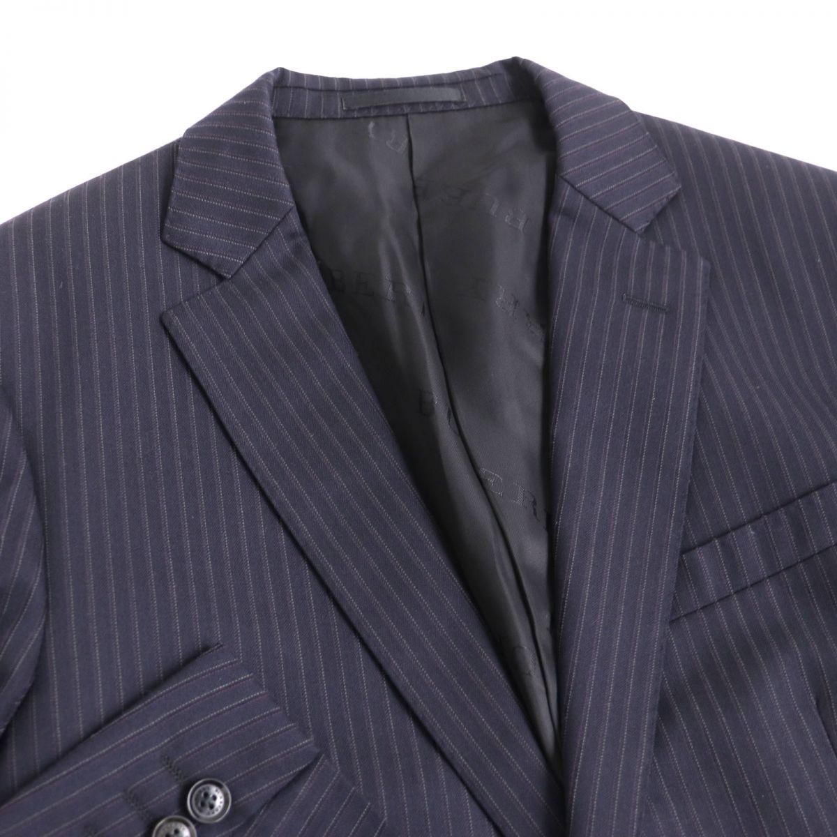 Burberry Wool Stripe Logo 3-Piece Suit Navy