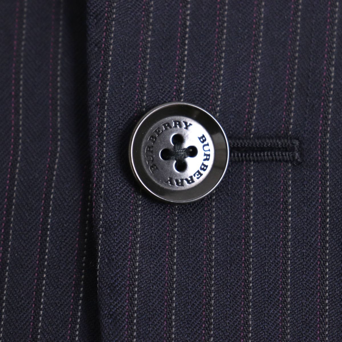 Burberry Wool Stripe Logo 3-Piece Suit Navy