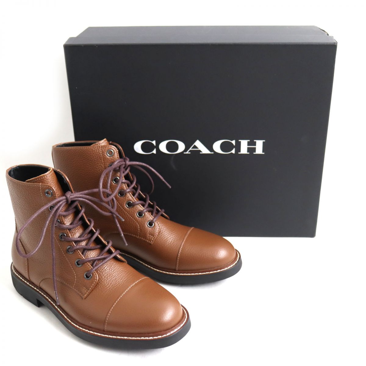 Coach Leather Lace-up Boots FG2989 Brown