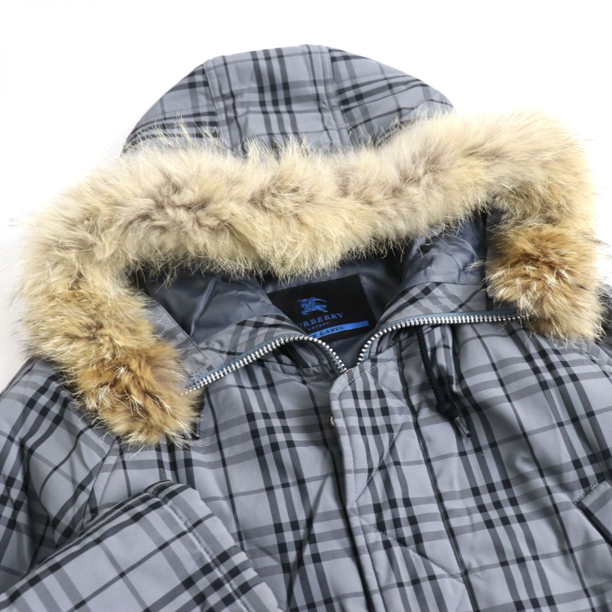 Burberry Blue Label Check Coyote Fur Coat M