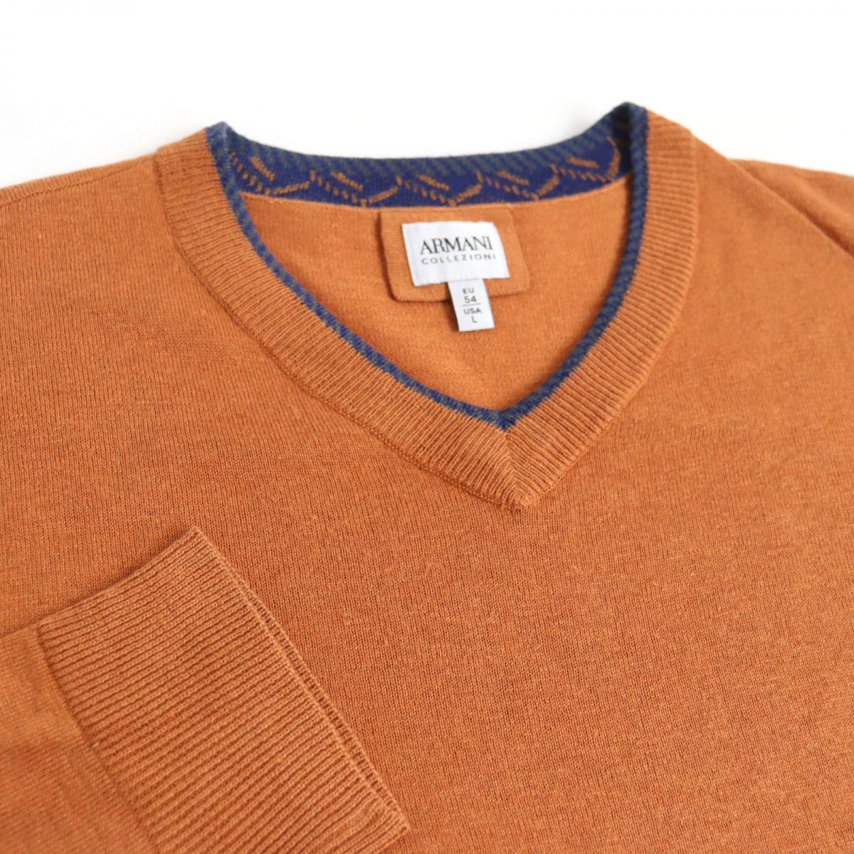 ARMANI Silk Cashmere V-neck Sweater Orange 54 Men